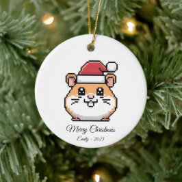 Cute Pixel Art Hamster Santa Hat Christmas Gift Keramik Ornament
