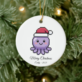 Cute Pixel Art Octopus Santa Hat Christmas Gift Keramik Ornament