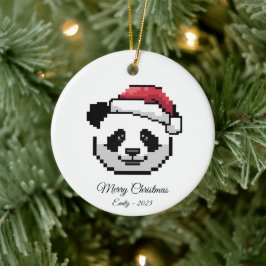 Cute Pixel Art Panda Bear Santa Hat Christmas Gift Keramik Ornament