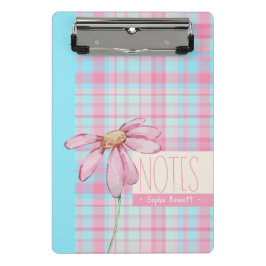 Cute plaid  pastel pink Daisy Notes Notebook  Mini Klemmbrett