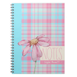 Cute plaid  pastel pink Daisy Notes Notebook  Notizblock
