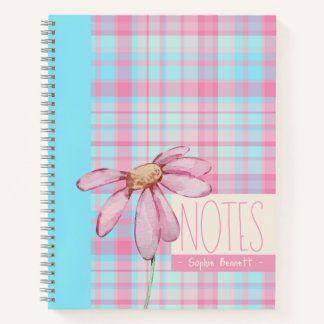 Cute plaid pastel pink Daisy Notes Notebook Notizbuch