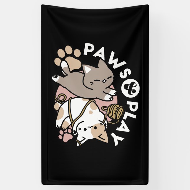 Cute Playful Cats Design – Fun Paws and Play Art Banner (Vertikal)