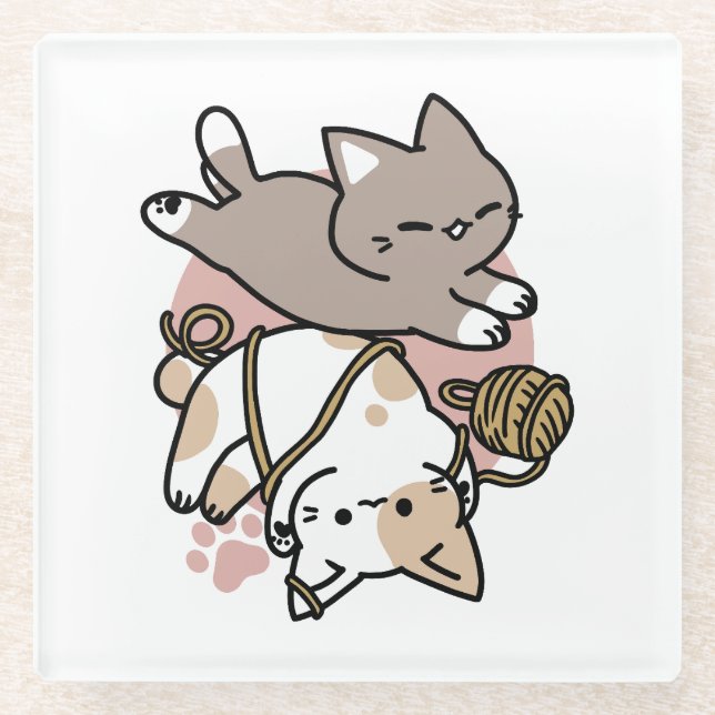 Cute Playful Cats Design – Fun Paws and Play Art Glasuntersetzer (Vorderseite)
