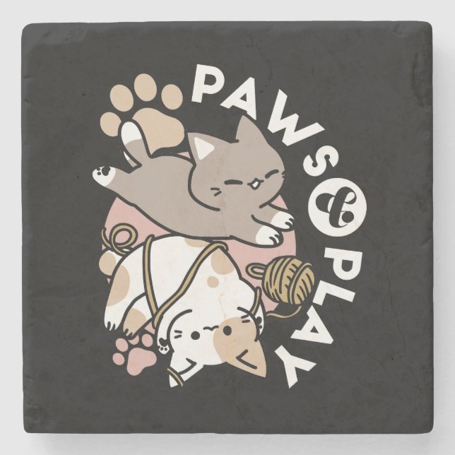 Cute Playful Cats Design – Fun Paws and Play Art Steinuntersetzer (Vorderseite)