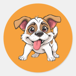 Cute Playful Puppy Cartoon Runder Aufkleber