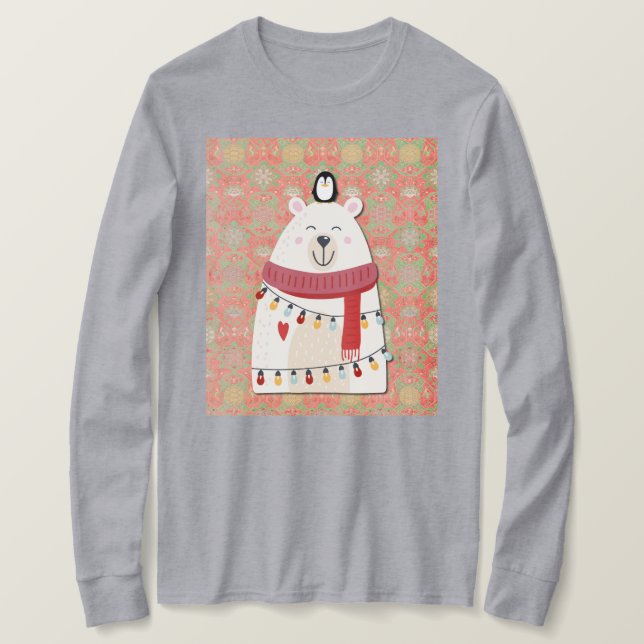 Cute Polar Bear and Penguin Christmas Holiday T-Shirt (Design vorne)