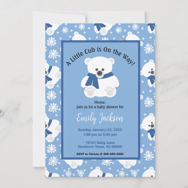 Cute Polar Bear and Snowflakes Baby Shower Einladung (Vorderseite)