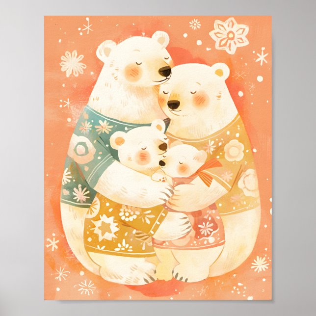 Cute Polar Bear Family Vertical Poster Wall Art (Vorne)