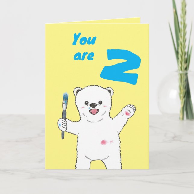 Cute Polar Bear Little Artist Folded Kids Birthday Karte (Vorderseite)