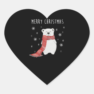 Cute Polar Bear  Merry Christmas Xmas Herz-Aufkleber