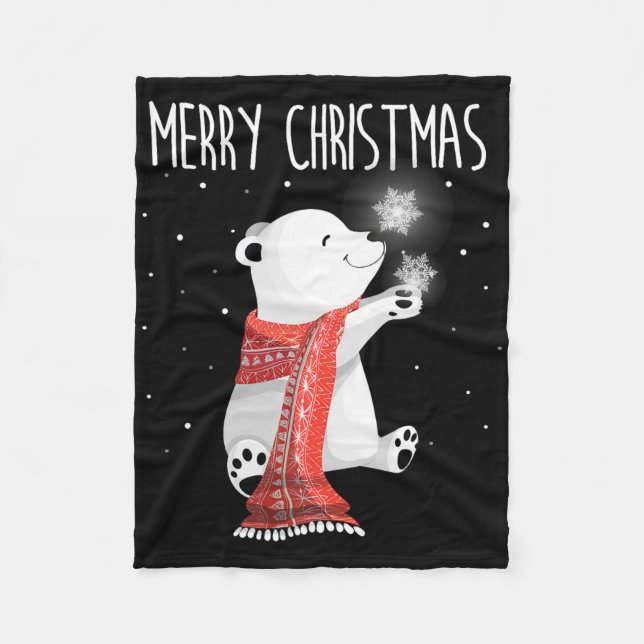 Cute Polar Bear Scarf Merry Christmas Xmas Holiday Fleecedecke (Vorderseite)