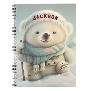 Cute Polar Bear Skiing Snowflake Winter Wonderland Notizblock