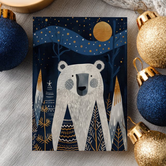 Cute Polar Bear Winter Scenery Nordic Christmas  Postkarte (Von Creator hochgeladen)