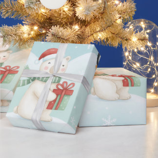 Cute Polar Bears & Penguins Christmas Pattern  Geschenkpapier