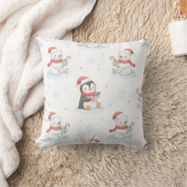 Cute Polar Bears & Penguins Christmas Throw Pillow Kissen