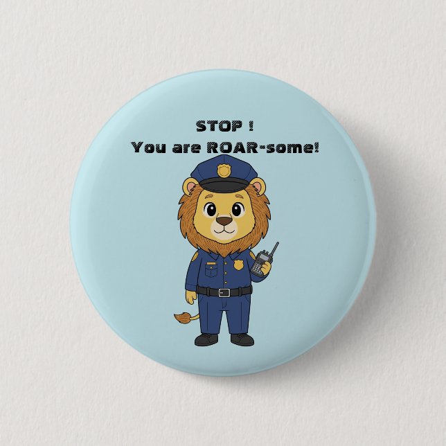 Cute police officer lion Cop Kids Valentine Button (Vorderseite)
