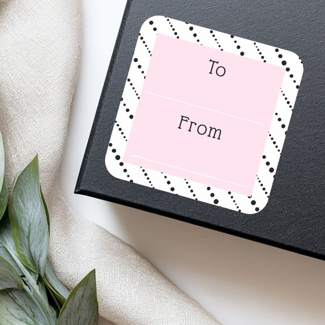 Cute polka dot stripes black white pink to from quadratischer aufkleber (Cute polka dot stripes black white pink to from square sticker)