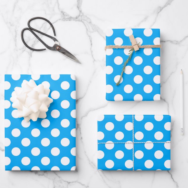 Cute polka dot tiled pattern blue geschenkpapier set (Vorderseite)