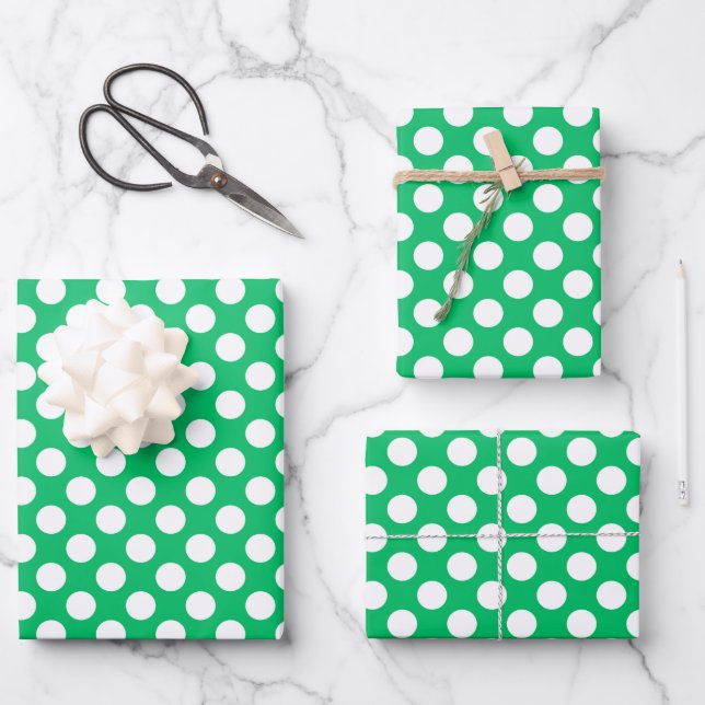 Cute polka dot tiled pattern green geschenkpapier set (Vorderseite)