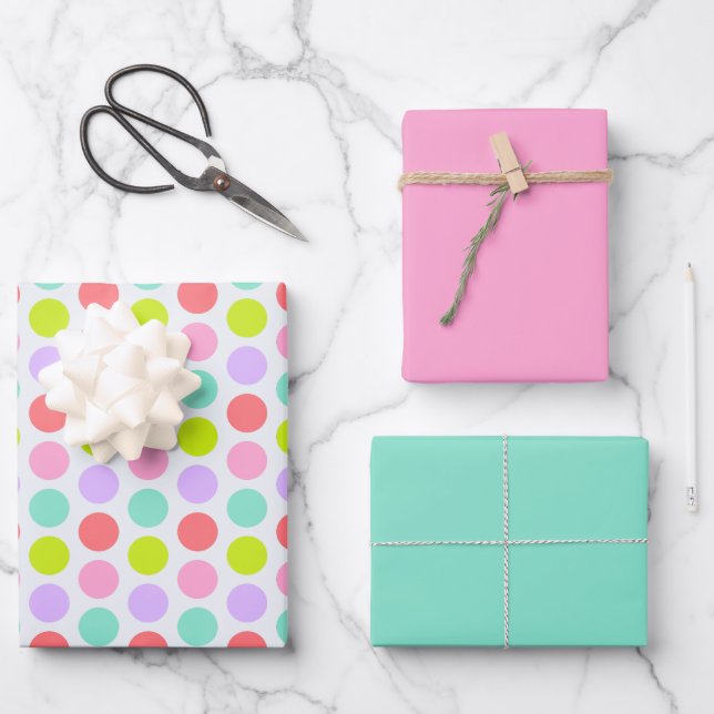 Cute Polka Dots, Carnation Pink and Robin Egg Blue Geschenkpapier Set (Vorderseite)