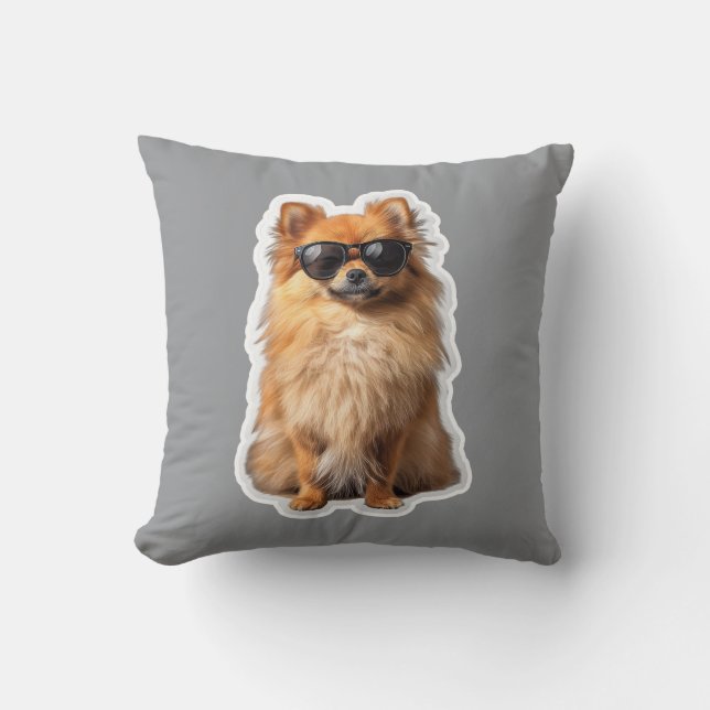 Cute Pomeranian Dog Funny Animals with Sunglasses Kissen (Vorderseite)