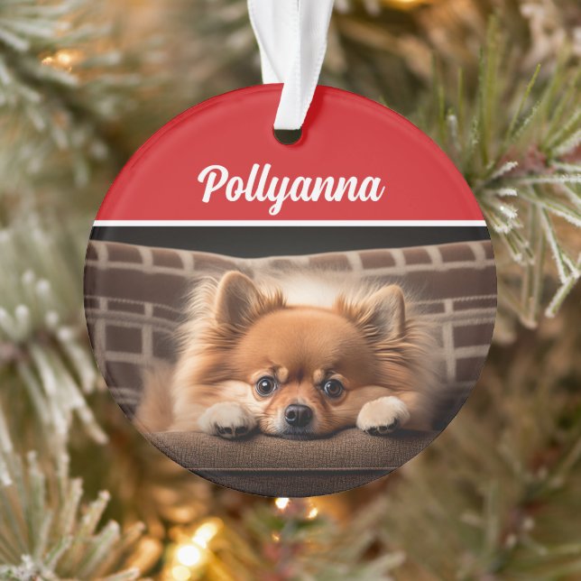 Cute Pomeranian Dog Holiday Christmas Photo Ornament (Baum)