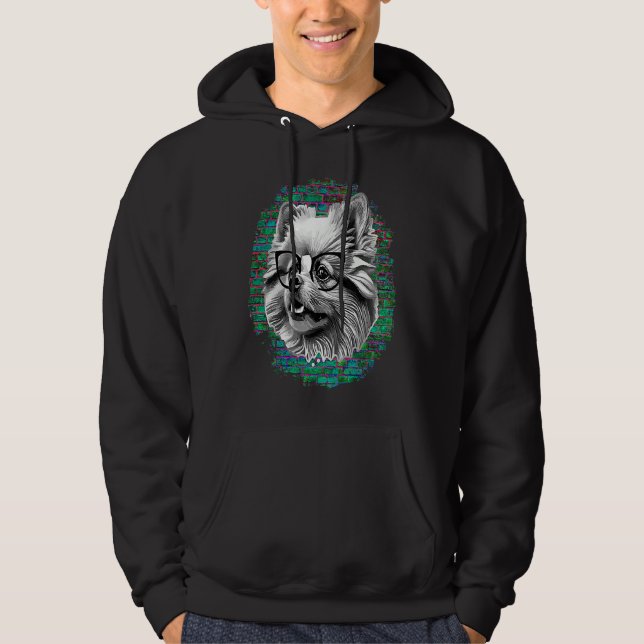 Cute Pomeranian Dog Wearing Nerd Glasses Funny Gra Hoodie (Vorderseite)