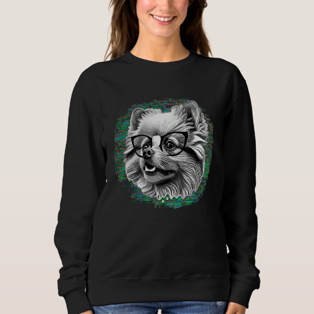 Cute Pomeranian Dog Wearing Nerd Glasses Funny Gra Sweatshirt (Vorderseite)
