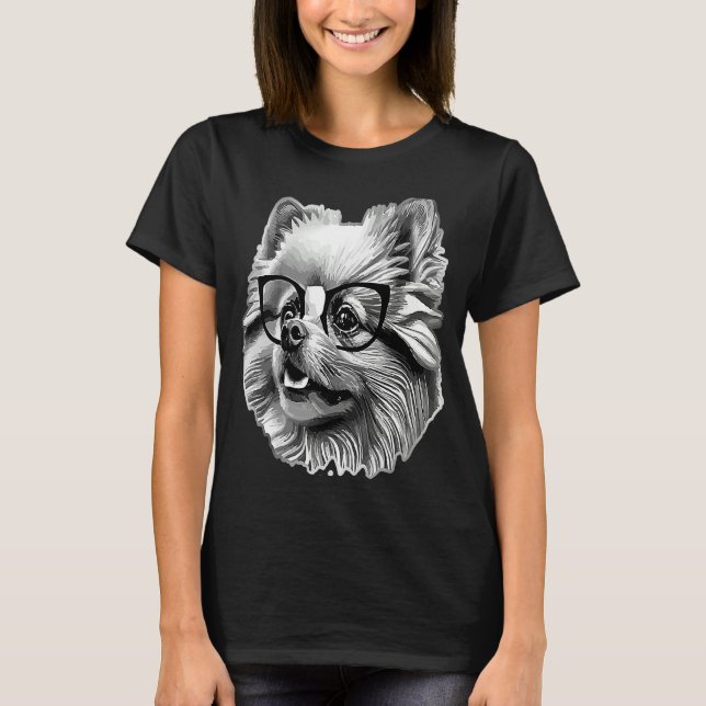 Cute Pomeranian Dog Wearing Nerd Glasses Funny Gra T-Shirt (Vorderseite)