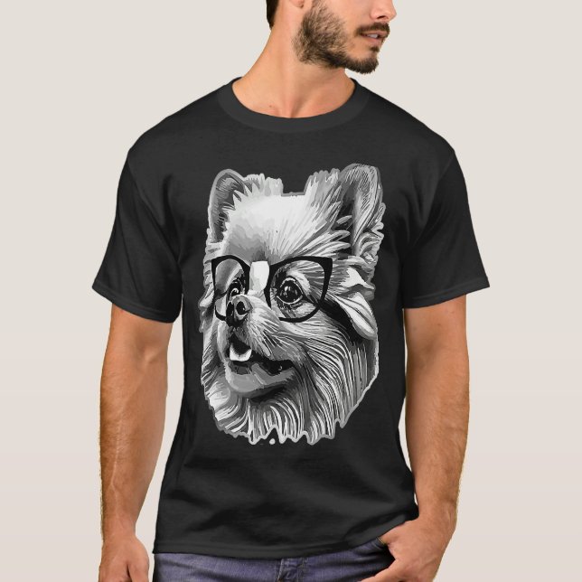 Cute Pomeranian Dog Wearing Nerd Glasses Funny Gra T-Shirt (Vorderseite)