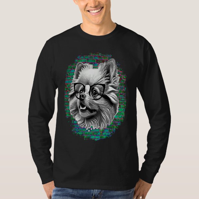 Cute Pomeranian Dog Wearing Nerd Glasses Funny Gra T-Shirt (Vorderseite)