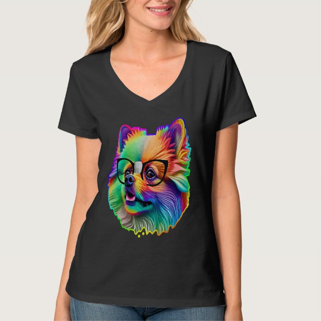 Cute Pomeranian Dog Wearing Nerd Glasses Funny Pop T-Shirt (Vorderseite)