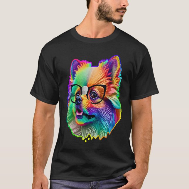 Cute Pomeranian Dog Wearing Nerd Glasses Funny Pop T-Shirt (Vorderseite)
