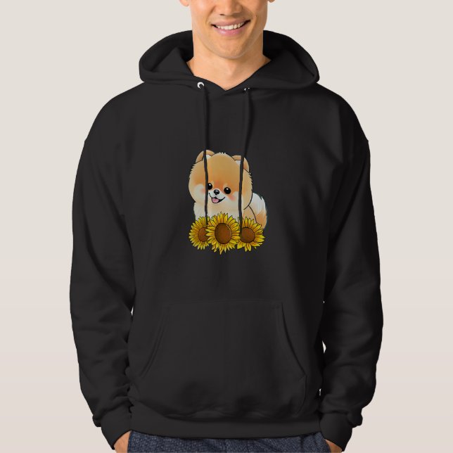 Cute Pomeranian Flower Dog Sunflower Hoodie (Vorderseite)