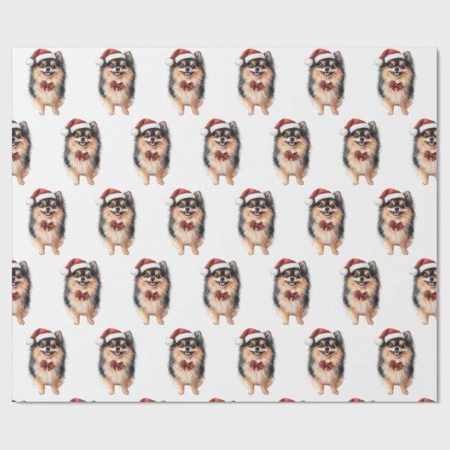 Cute Pomeranian with Santa Hat Geschenkpapier (Flach)