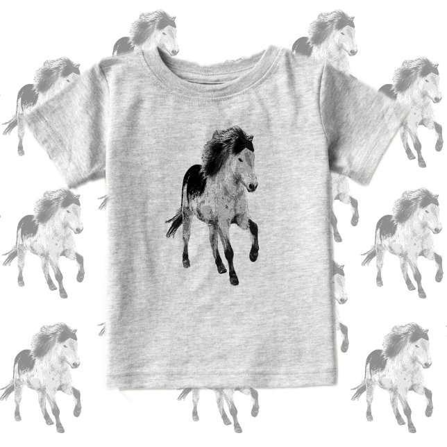 Cute Pony in motion, black and white  Baby T-shirt (Von Creator hochgeladen)