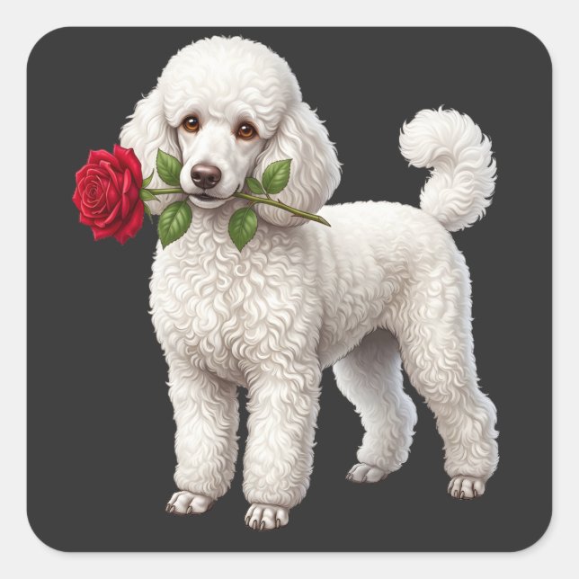 ‏Cute Poodle Dog Quadratischer Aufkleber (Vorderseite)