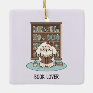 Cute Poodle Puppy Dog Book Lover Pastel Christmas Keramikornament