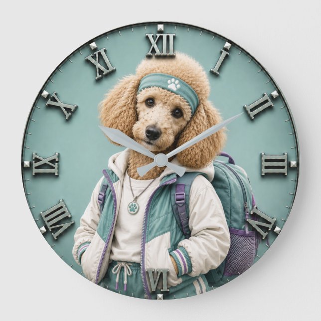Cute Poodle Puppy Große Wanduhr (Vorderseite)