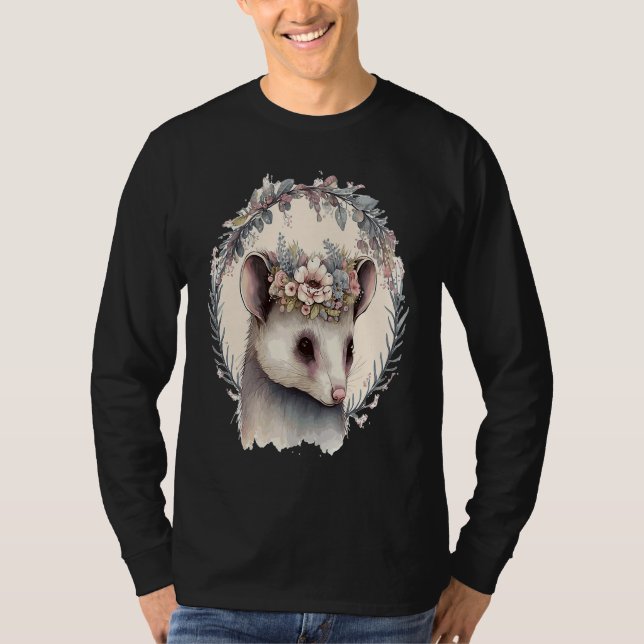 Cute Possum Flower Crown Watercolor Animal T-Shirt (Vorderseite)