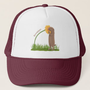 Cute prairie dog sniffing flower cartoon truckerkappe