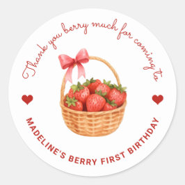 Cute Preppy Berry First Birthday Strawberry Favor Runder Aufkleber