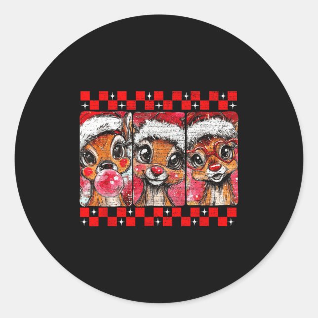 Cute Preppy Christmas,reindeer Brushstrokes Funny  Runder Aufkleber (Vorderseite)