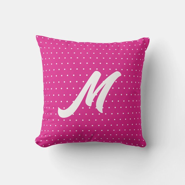 Cute preppy girly hot pink polka dots monogram kissen (Vorderseite)