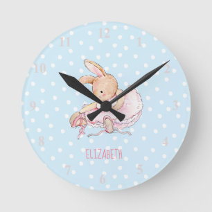 Cute Pretty Girly Ballerina Rabbit Girls Named Runde Wanduhr