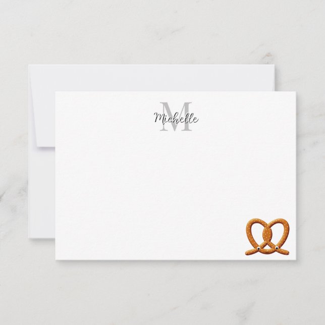 Cute Pretzel Drawing  Monogram Personalized Mitteilungskarte (Vorderseite)