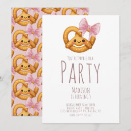 Cute Pretzel Girl Birthday Party Einladung