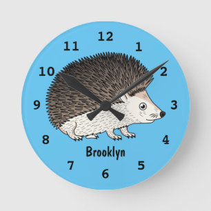 Cute prickly hedgehog cartoon illustration runde wanduhr