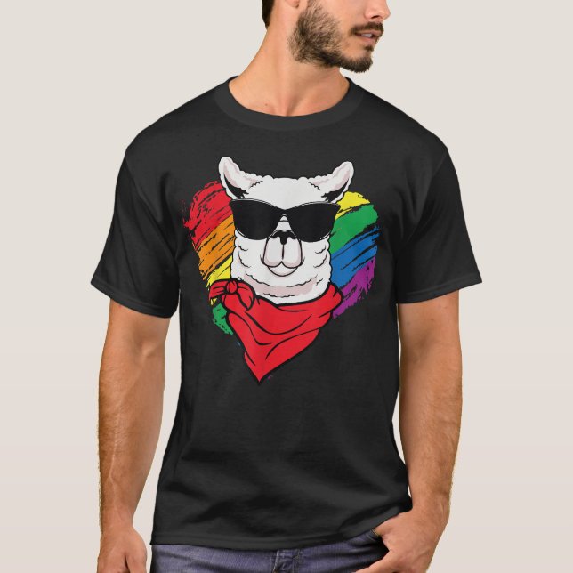 Cute Pride LLama Sunglasses Funny LGBTRainbow  T-Shirt (Vorderseite)